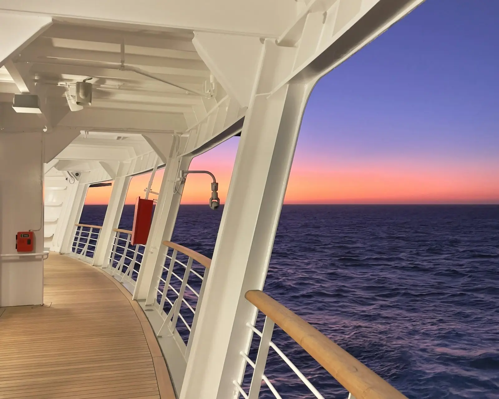 Cruise ship deck at sunset