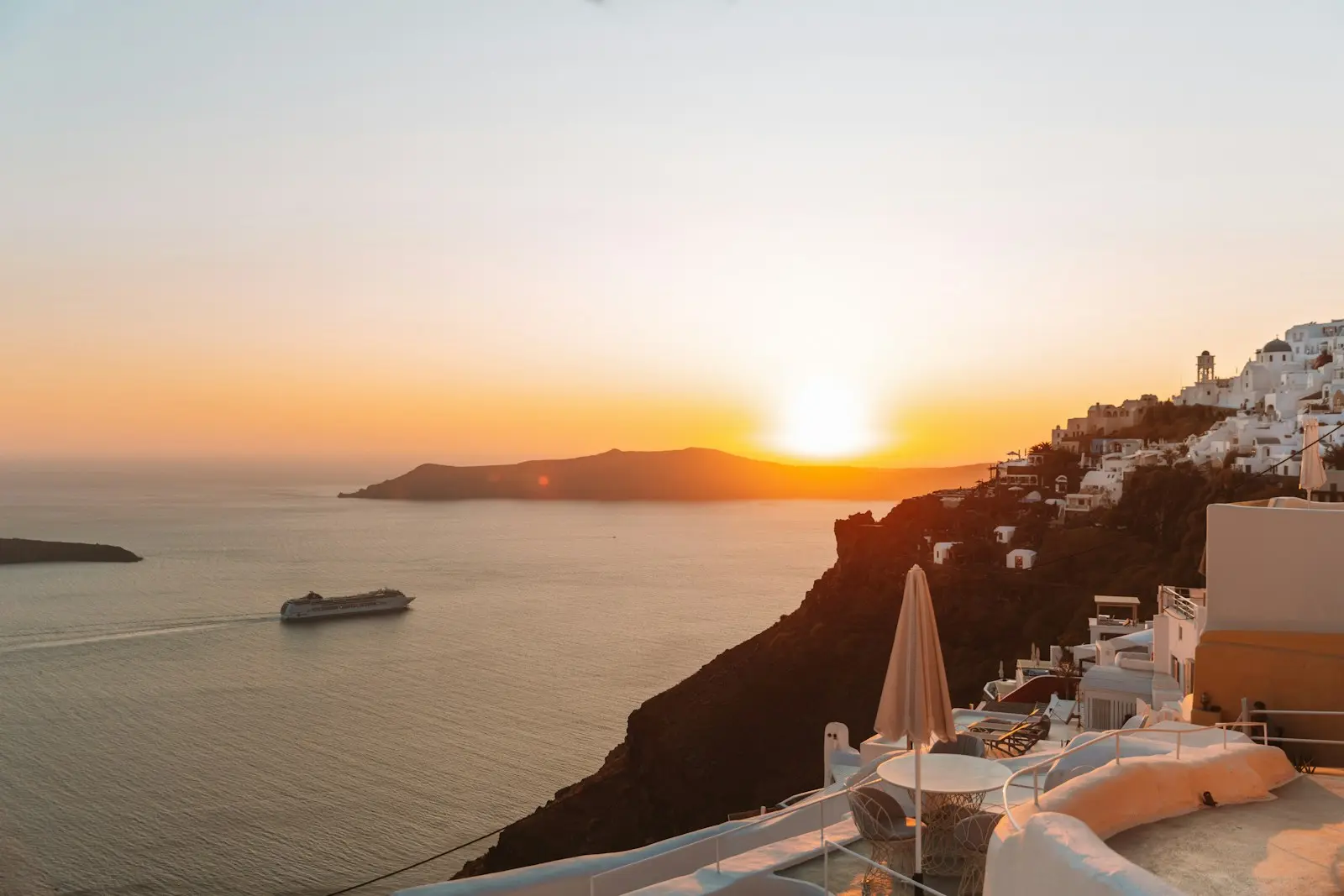 Cruise ship at sunset