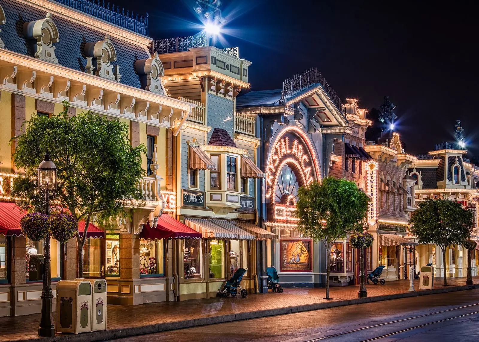 Main Street USA illuminated at night