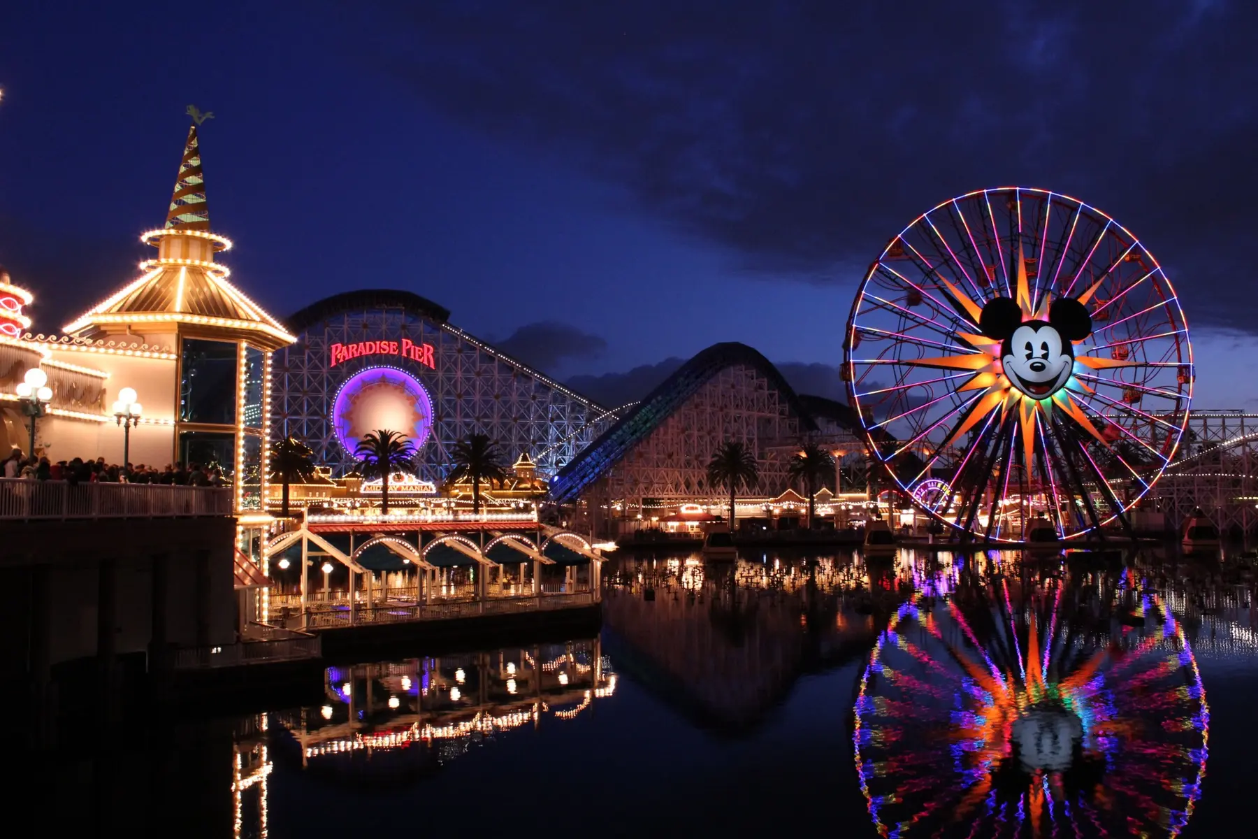 Paradise Pier illuminated at night